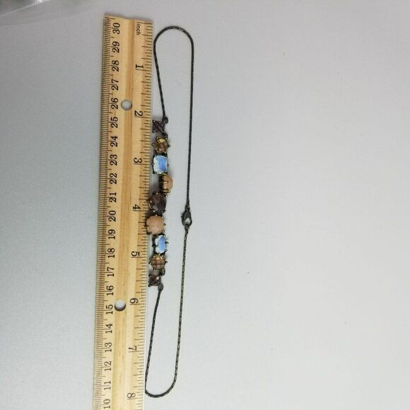 Vintage NR Signed Brown Tan Earth Tone Rhinestone Collar Necklace, Bronze Tone - Picture 6 of 8